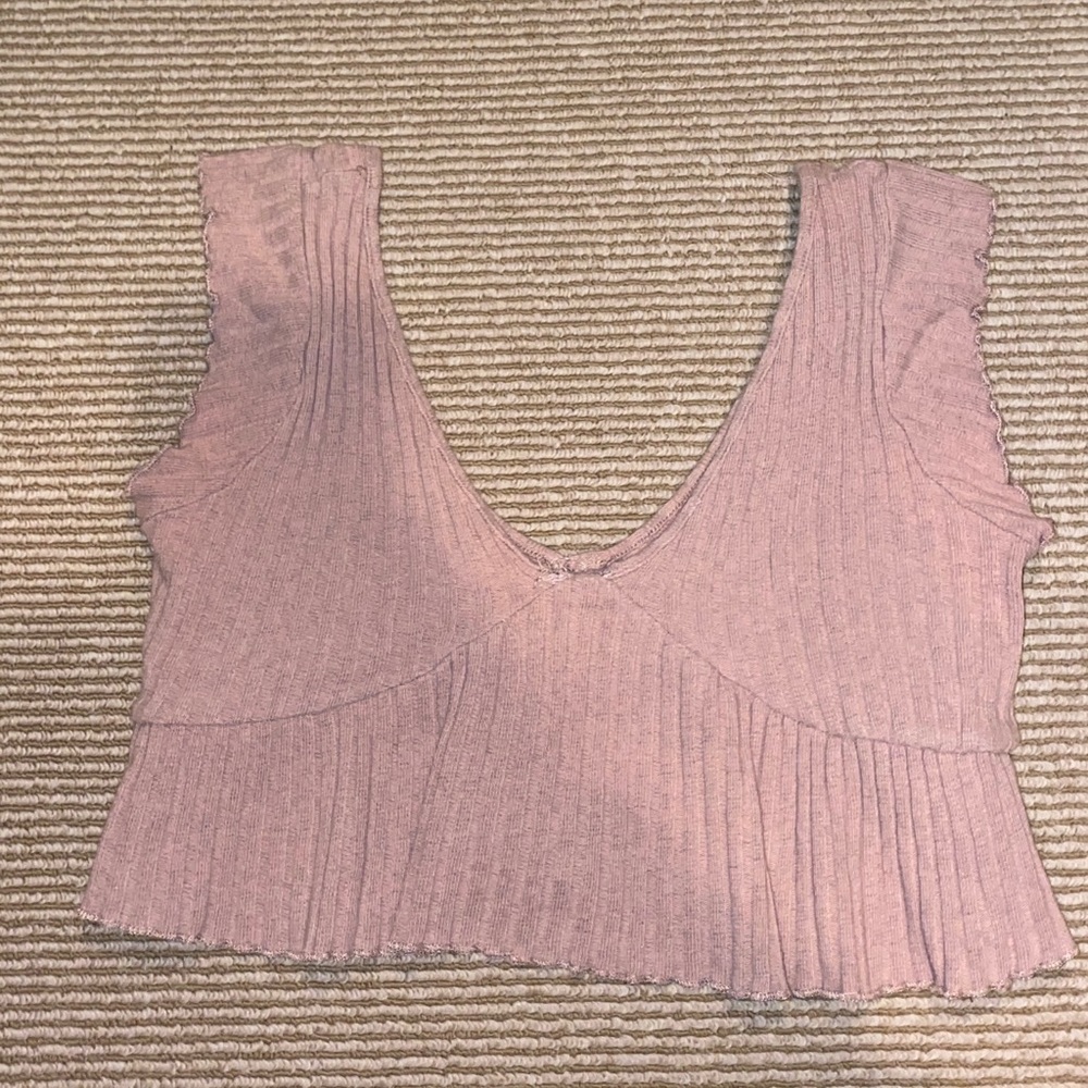 Pink cropped V neck Tank